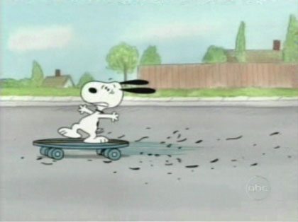 Snoopy on a skateboard
