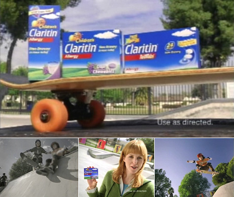 Claritin advert with skateboarding