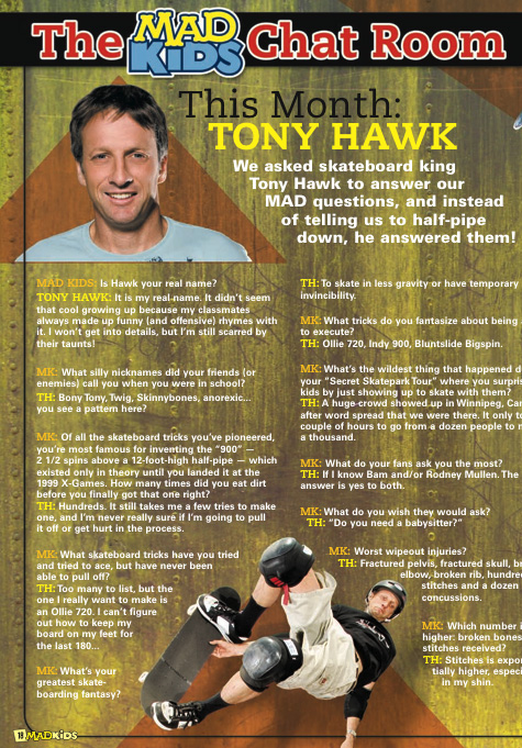 Tony Hawk in Mad Kids magazine