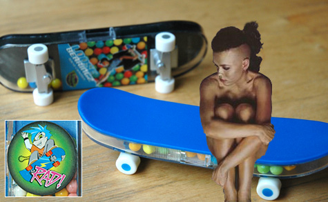 I want candy in a skateboard