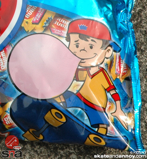 Double Bubble gum skateboarder on bag