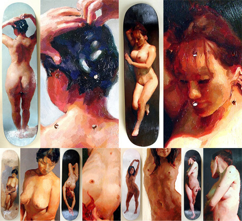 classic nude oil painitngs on skateboards