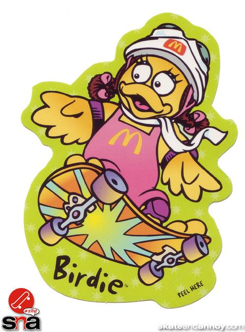 Birdie (?)  on a skateboard