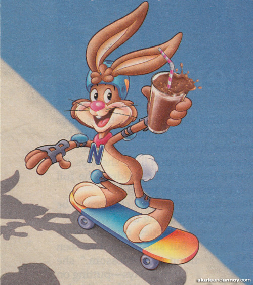 Nestle Quik Bunny Rabbit riding a skateboard